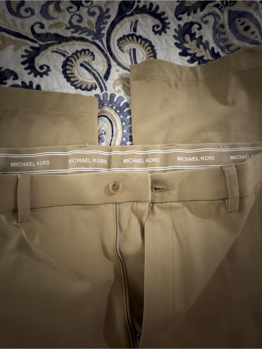 Michael Kors Men’s Khaki Flat-Front Chinos